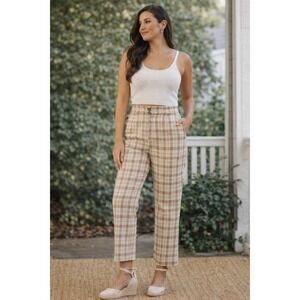 Women's High-Waist Plaid Straight-Leg Pants | Neutral Academia Tailored  Size 14